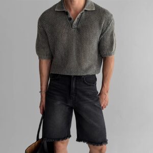 HOLLOW KNITTED POLO SHIRT
